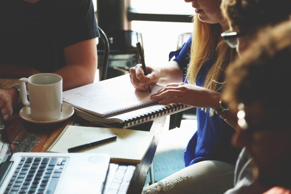 Team collaborating in a working meeting
